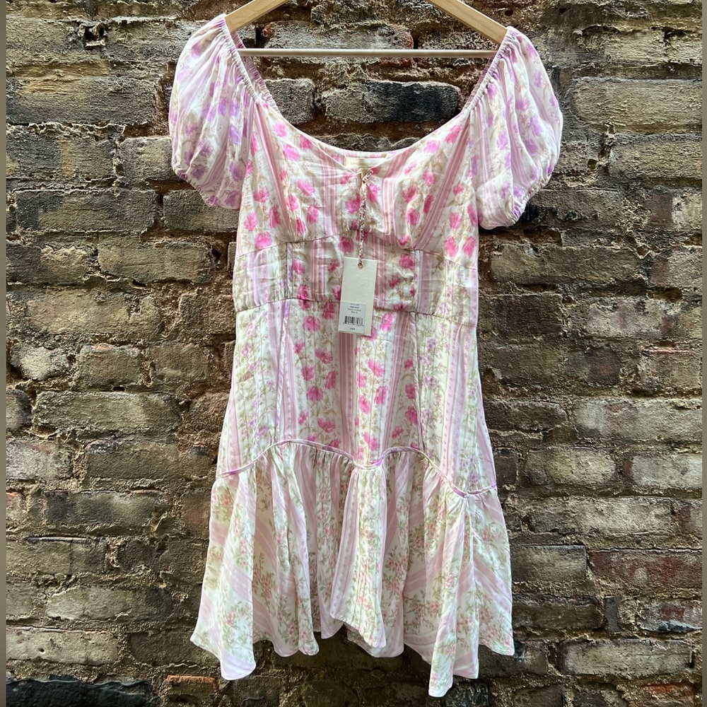 LoveShackFancy Pink Floral Mini Dress